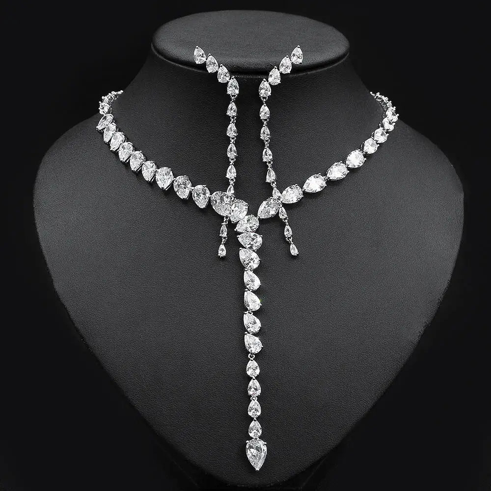 High Quality 2pcs Tassel Necklace and Earring 2 PCS Set Fashion European Bride Wedding Jewelry Set  Accessories