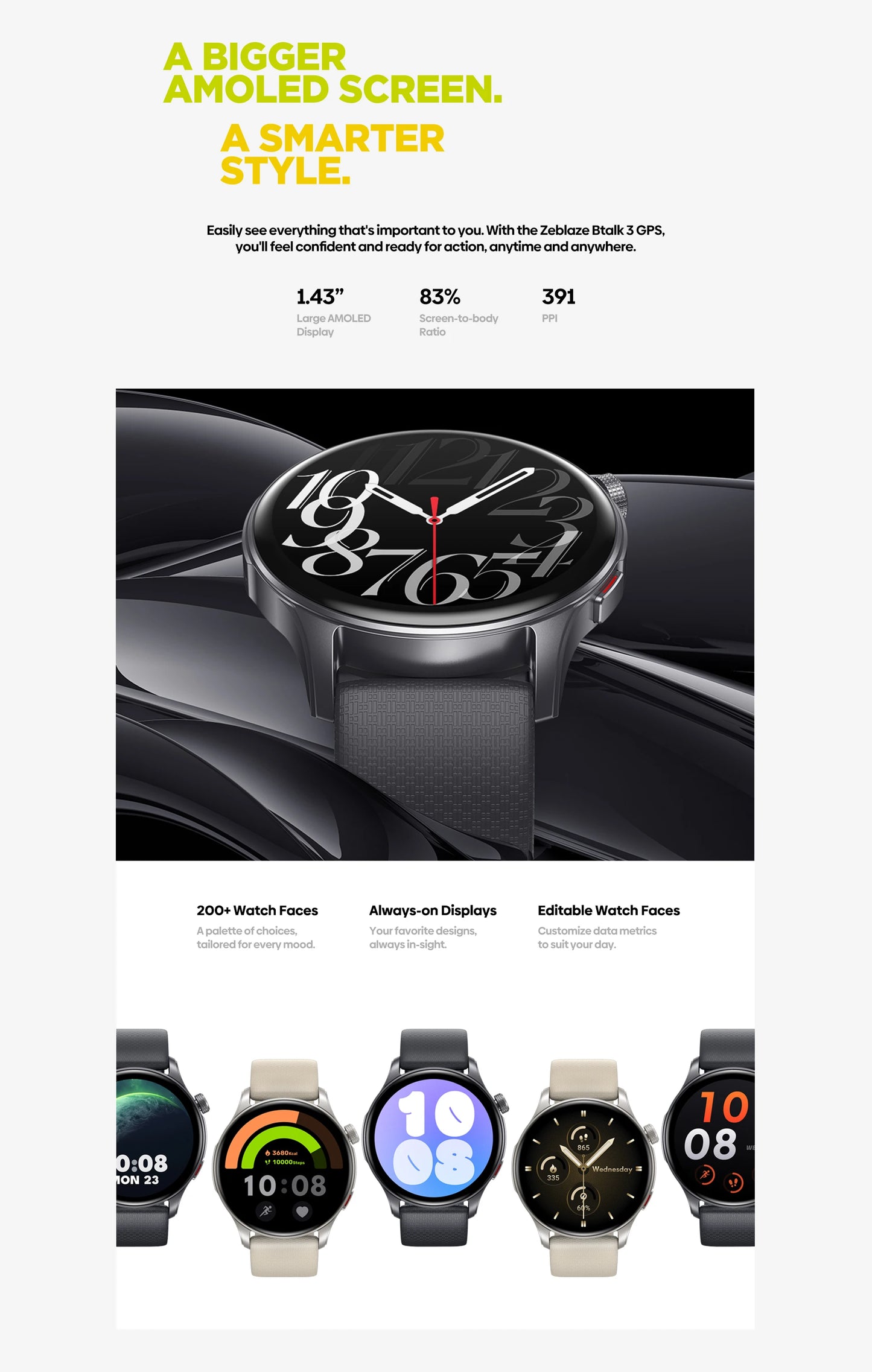 New Zeblaze Btalk 3 GPS Smartwatch 1.43" AMOLED Screen Dual Strap Bluetooth Calling Sports Watch Heart Rate SpO2 Stress Tracking