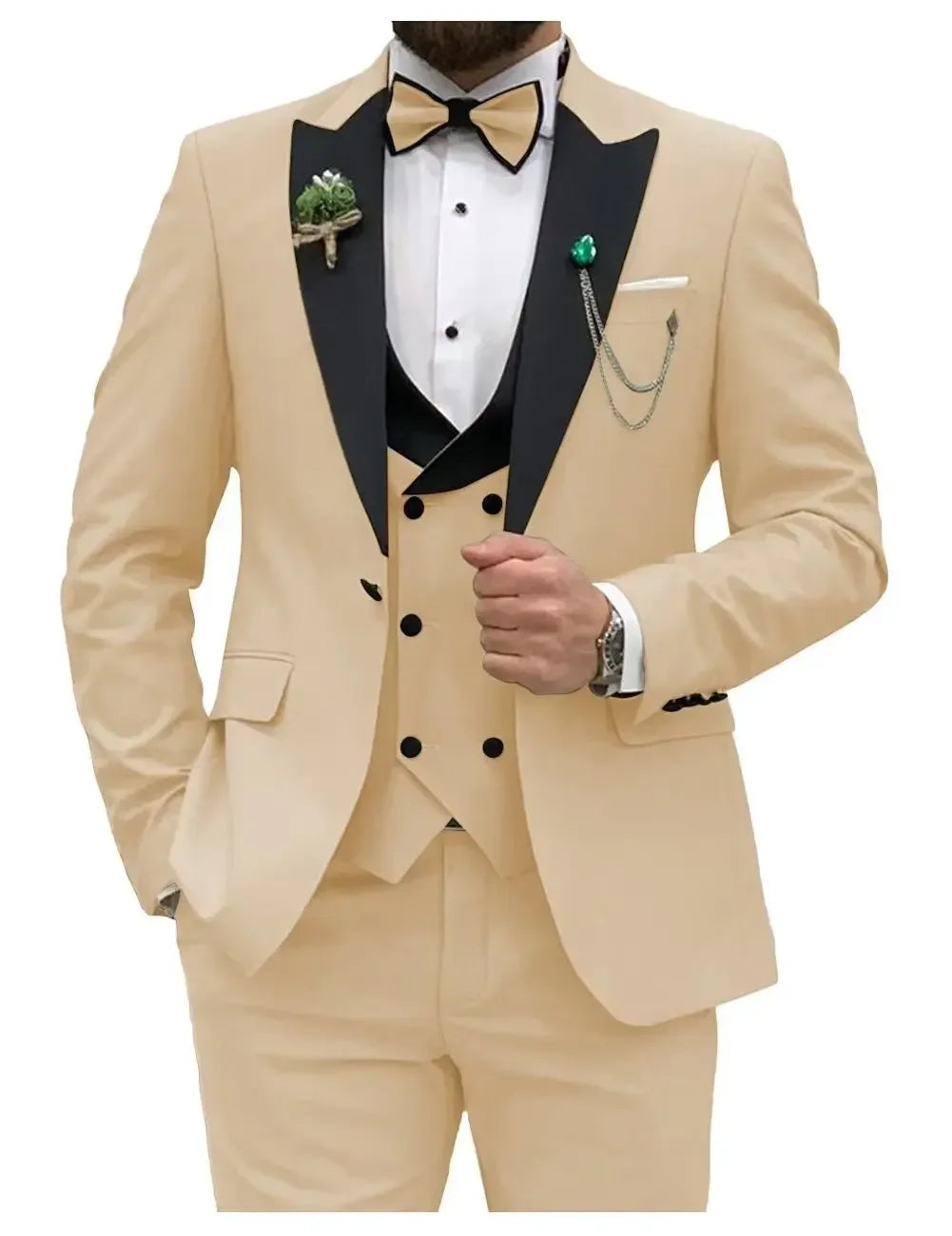 Slim Fit Men Suits Double Groom Formal Business Male Blazer Set Peak Lapel Party Wedding Tuxedo (Jacket+Vest+Pants)