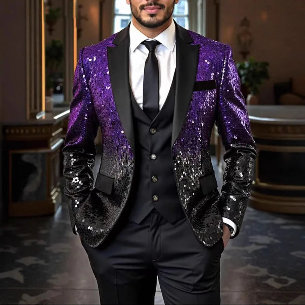 New men's Slim fashion big size sequins gradient color suit single-button jacket multi-color optional S-XXL size
