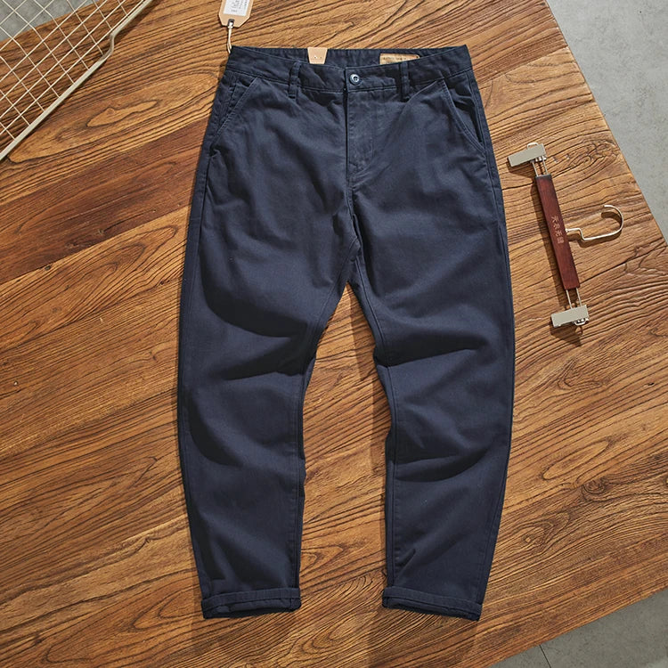 May Khaki American retro simple cargo pants men's heavy chino casual pants straight leg all matching tapered pants
