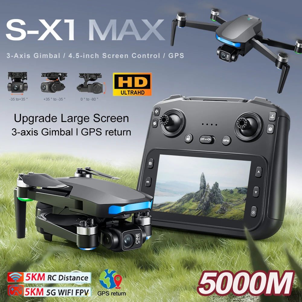 New S-X1 MAX GPS Drone Professional 8K Camera 3-axis Gimbal Aerial FPV Brush with Large Screen Remote Control Folding Quadcopter