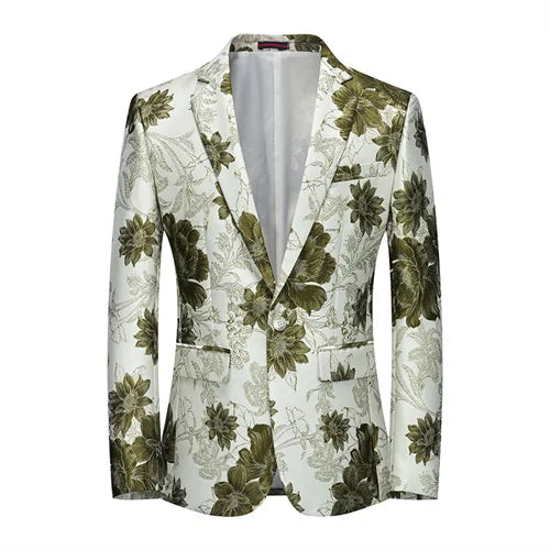 New Men Fashion Trend Wedding Party Jacquard Suit Jacket Single-breasted Slim Blazer Singer Host Stage Performance Dress Coats