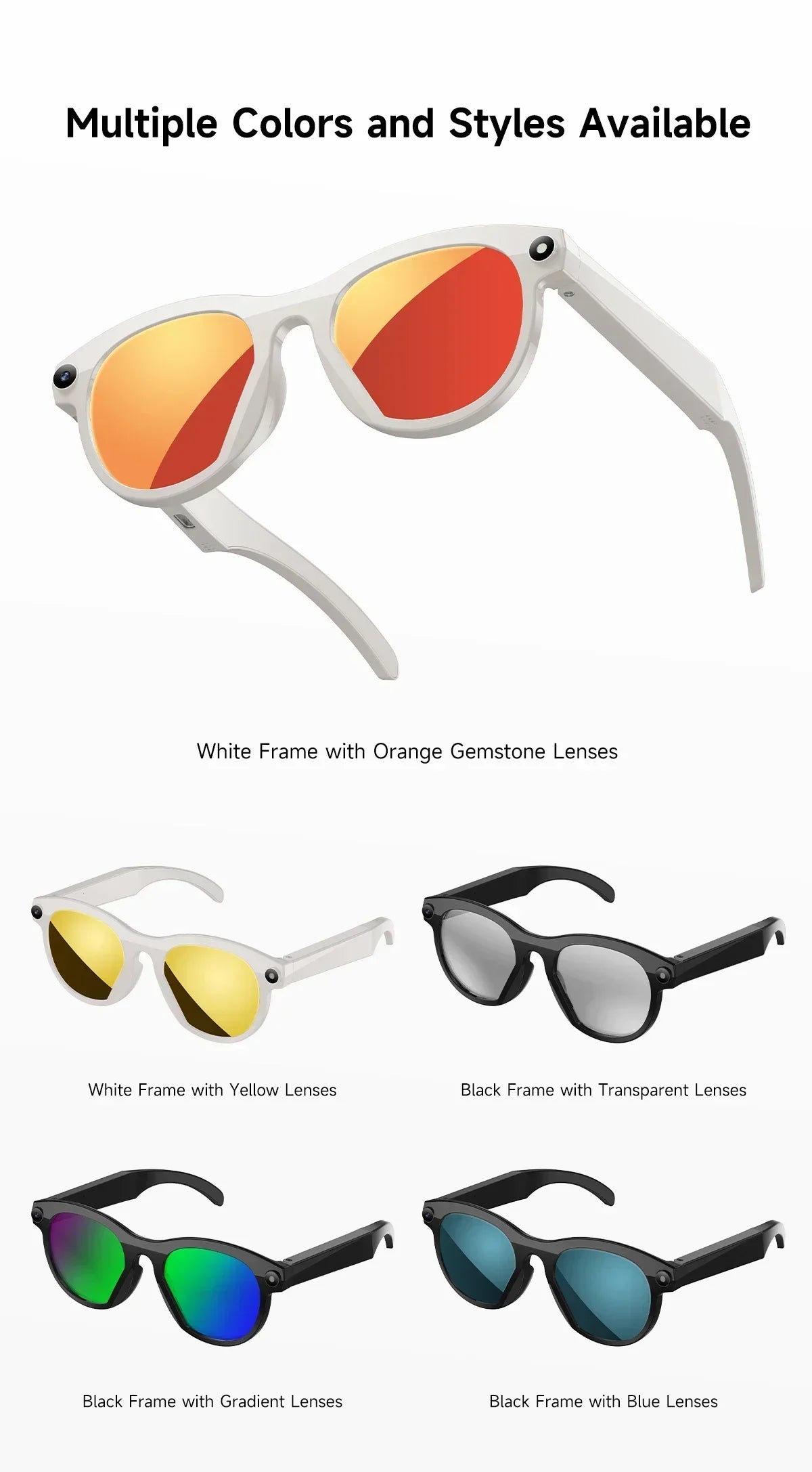 New Smart Glasses Men 8MP Camera WiFi Bluetooth Touch Control IP65 Waterproof AI Translation Noise Cancelling AI Glasses Women