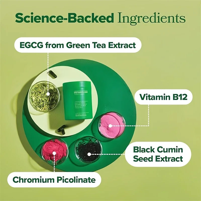 Green Tea Supplement Curb Cravings Vegan Capsules Vitamin B12 Antioxidant Metabolism Support Slimming Pills Fat Burning Detox