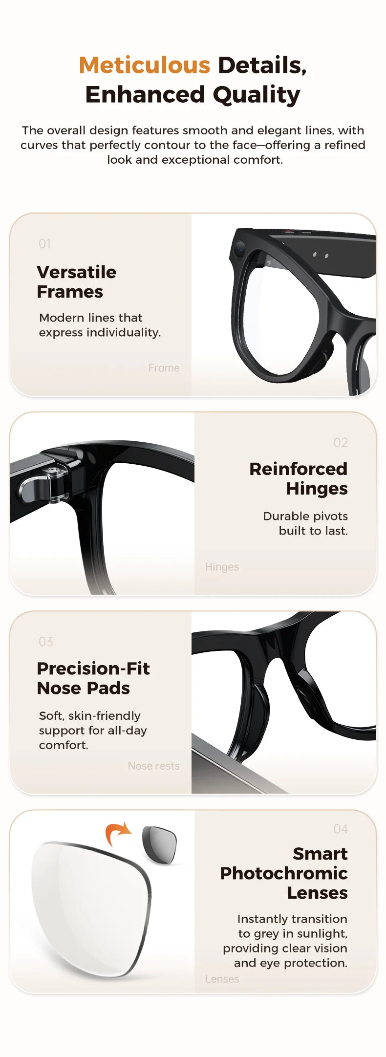 Bluetooth Camera Smart Glasses 4K 1296P Photo Video Open-Ear Dual Speakers Touch Button Control OTA APP 4GB Memory sunglasses