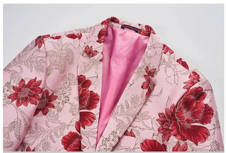 (Jacket + Trousers) Fashion Men Jacquard Suits, High Quality Male Business Social Groom Wedding Party Flower Dress Set