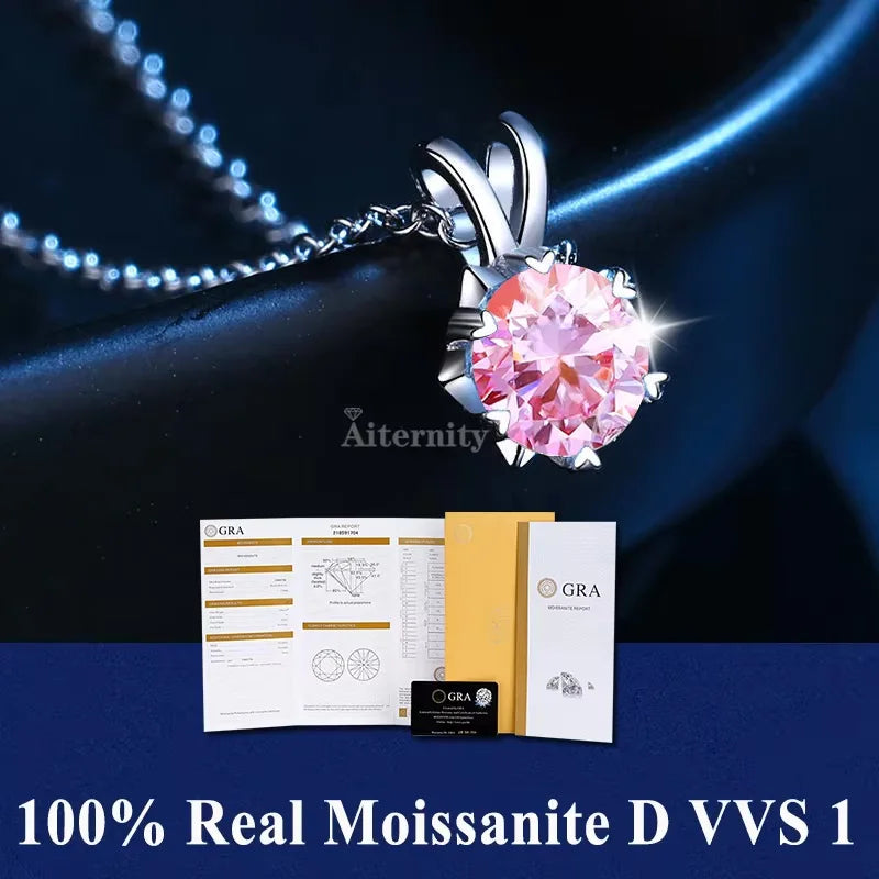 S925 Sterling Silver High Jewellery 100% Moissanite Pendant Necklace D Colour with GRA Certificate for Ladies' Wedding, Party