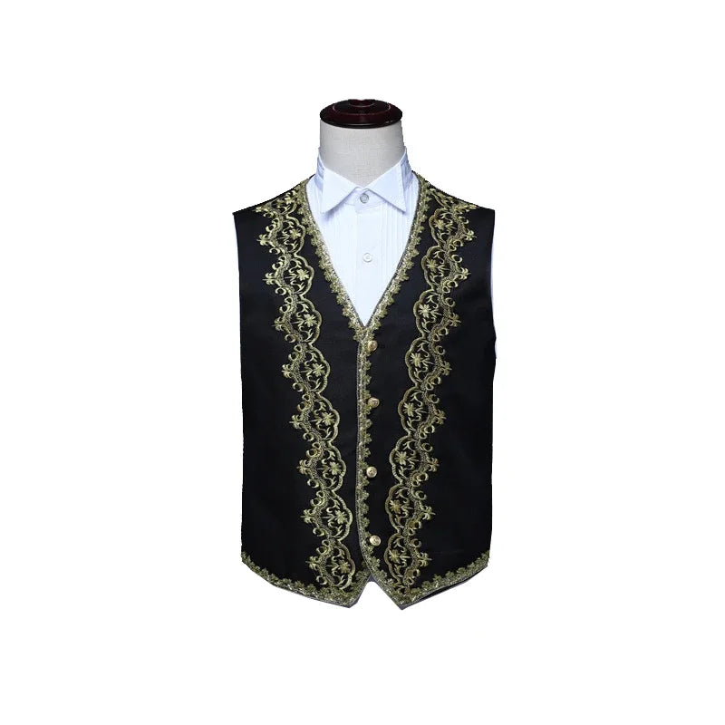 European Gold Vintage Tuxedo Men's Suit 3-Piece, Black Opera,Stage Performance Costume,White Men Sets S,M,L,XXL,3XL,4XL