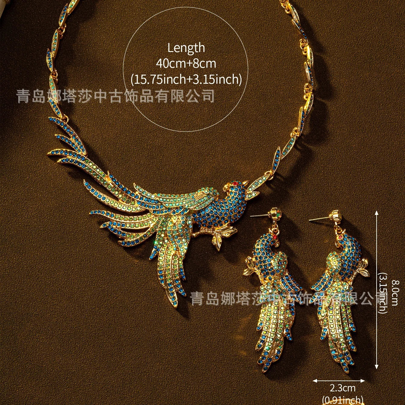 Vintage Style Jewelry Set European and American Heavy Craft Luxurious Parrot Earrings Necklace