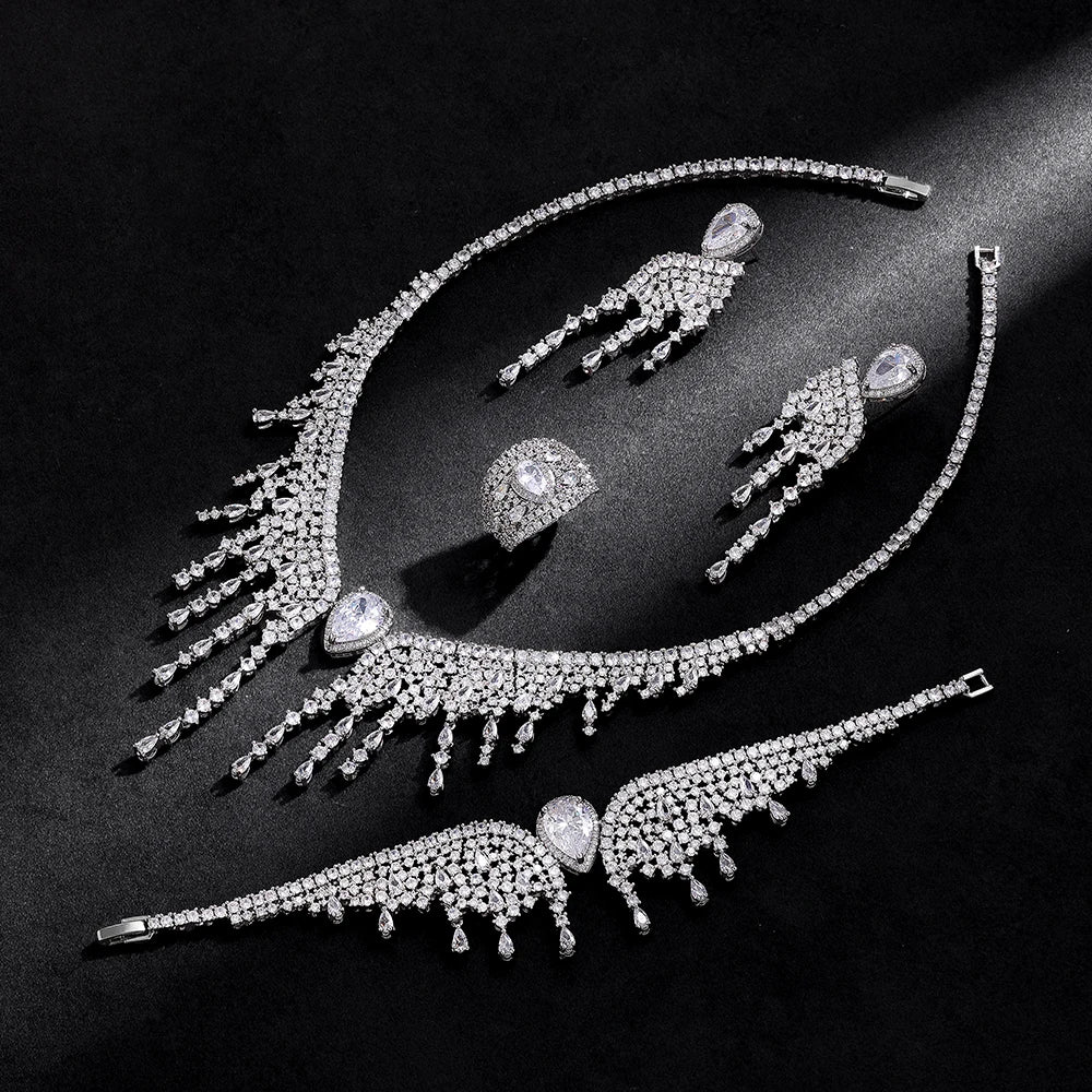 2024 New 4-piece Bridal Wedding Jewelry Set, Cubic Zirconia, Luxury Women's Jewelry, Women's Wedding Party Accessories