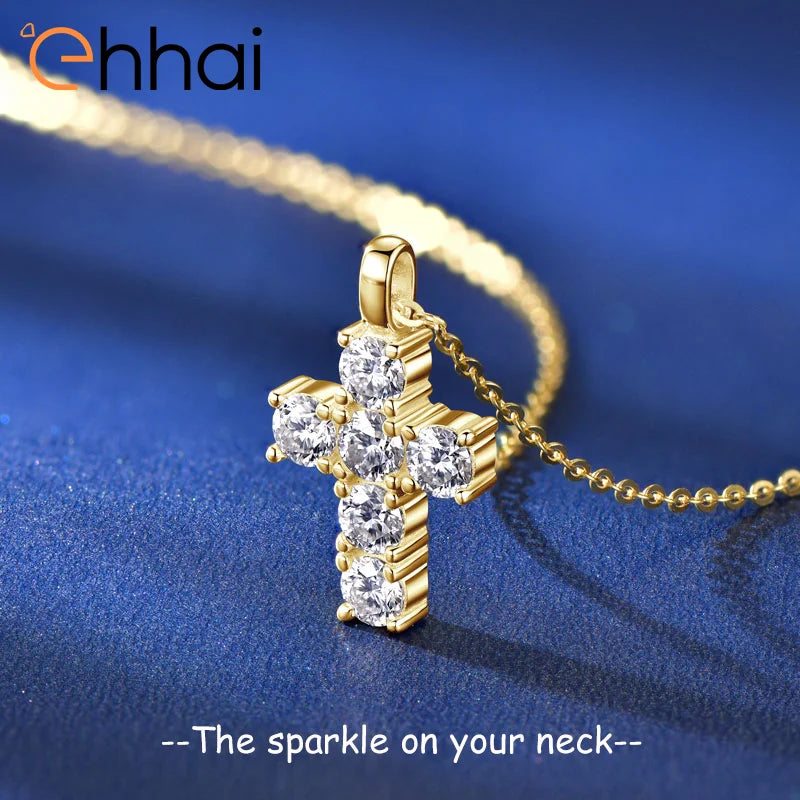 Ehhai GRA Certified 3.5mm Round Moissanite Cross Pendant Necklace for Women Real S925 Sterling Silver Wedding Fine Jewelry Gifts