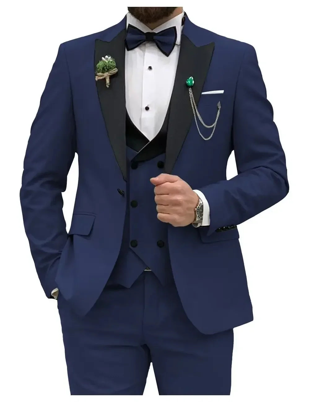 Slim Fit Men Suits Double Groom Formal Business Male Blazer Set Peak Lapel Party Wedding Tuxedo (Jacket+Vest+Pants)