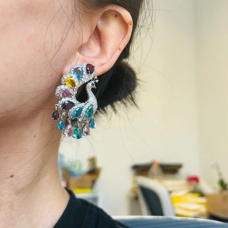 Bilincolor Fashion Peacock Green Tassel Earring for Women Wedding