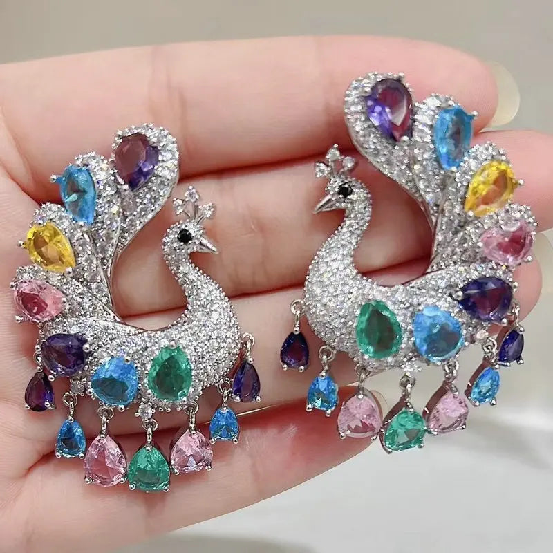 Bilincolor Fashion Peacock Green Tassel Earring for Women Wedding
