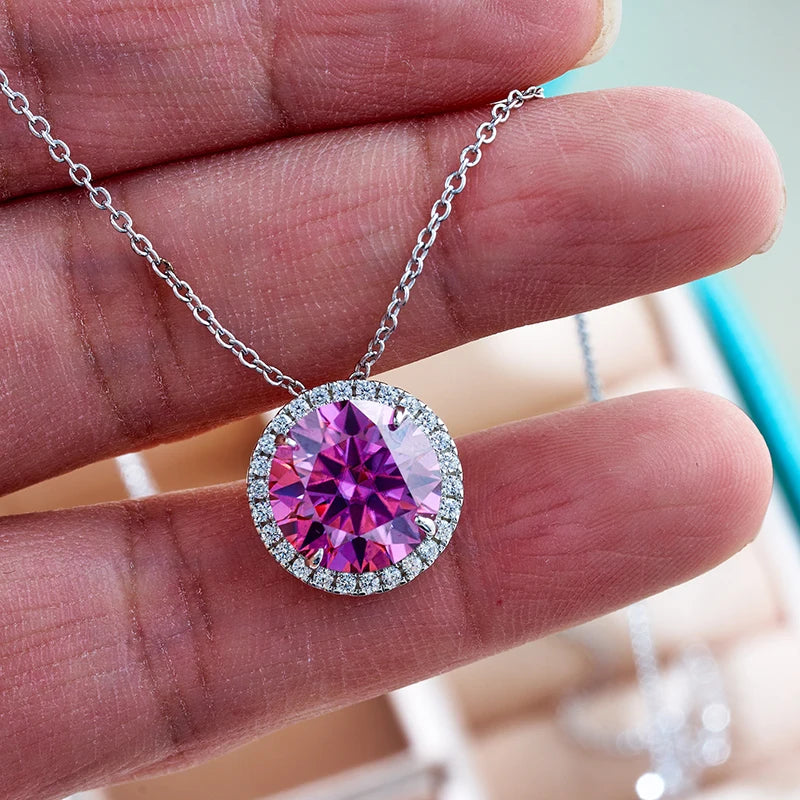 JoyceJelly Classic S925 Sterling Silver Necklace With 5CT 11mm Colorful Moissanite Gemstones Wedding Party Luxury Fine Jewerly