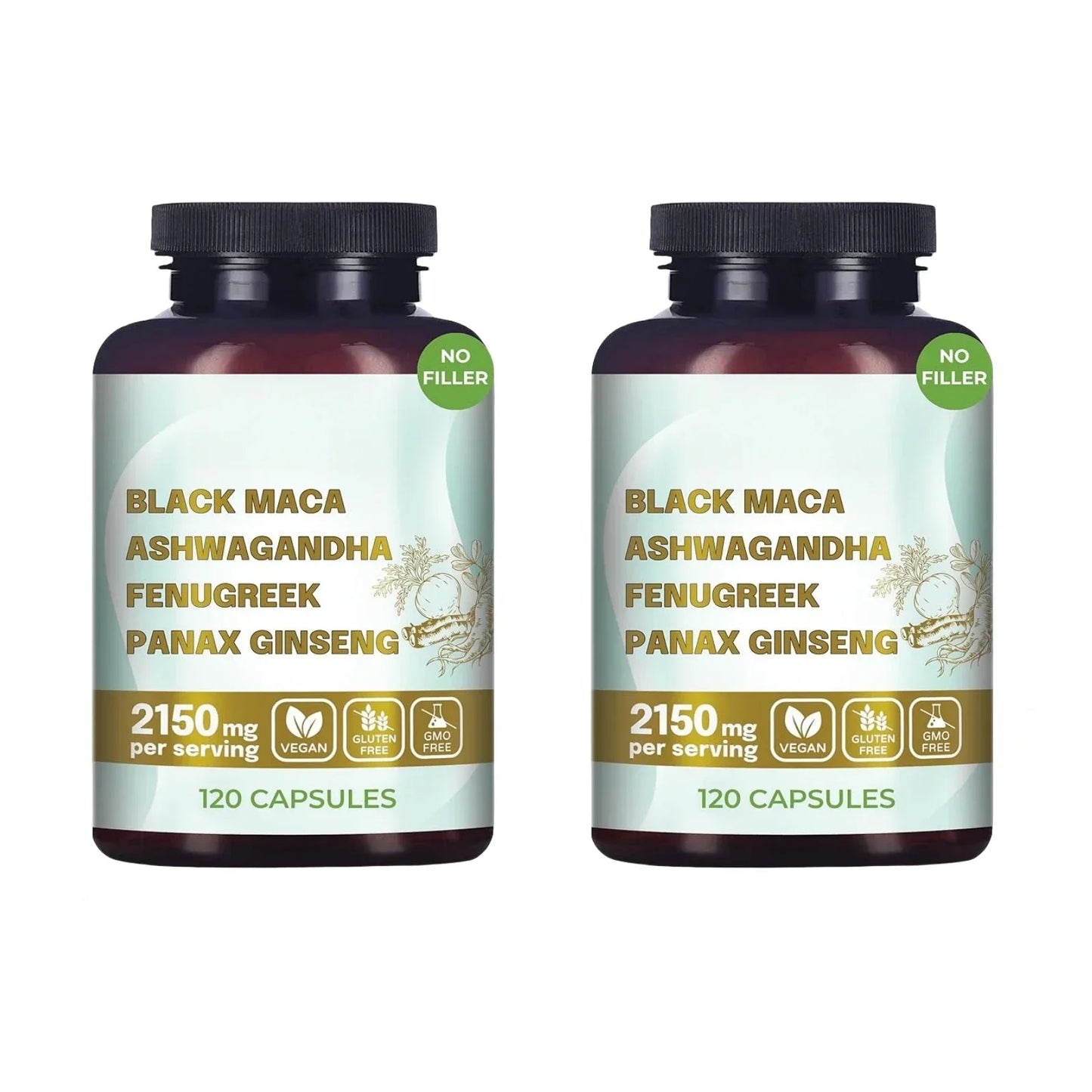 Black Maca Root, Ashwagandha, Panax Ginseng, Fenugreek Capsules, Male Enhancing Supplement Natural 4-in-1 Organic Original