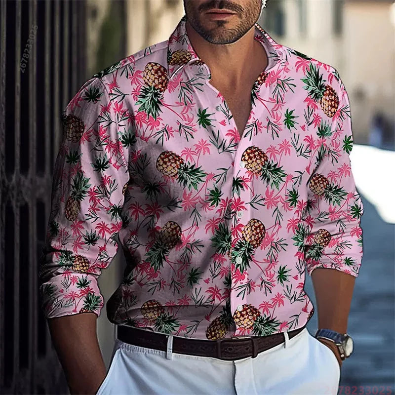 2026 New Colorful Sequin Print Long-Sleeve Shirt for Men, Trendy and Unique Colorful Casual Collared Cardigan Party Top