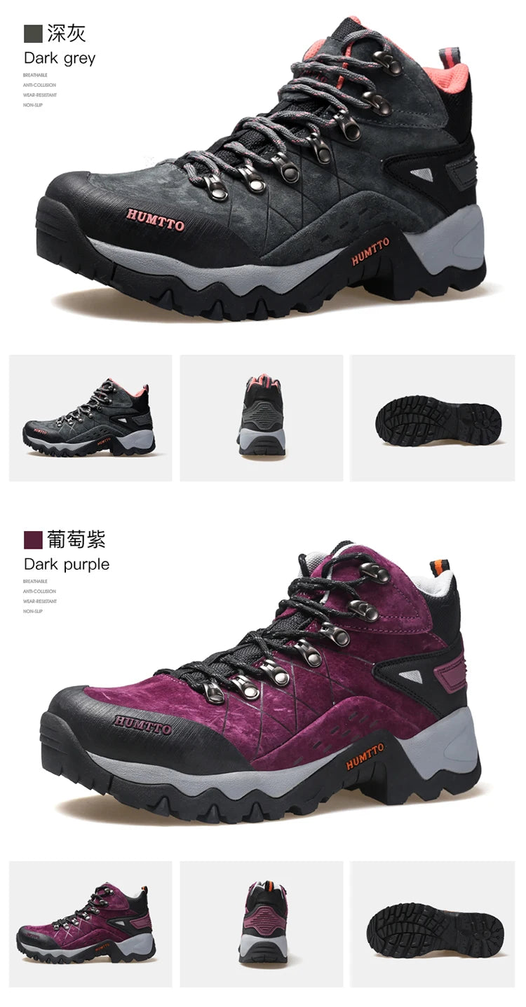 HUMTTO Waterproof Womens Hiking Shoes Luxury Designer Boots for Women Outdoor Climbing Trekking Sneakers New Leather Ankle Boots