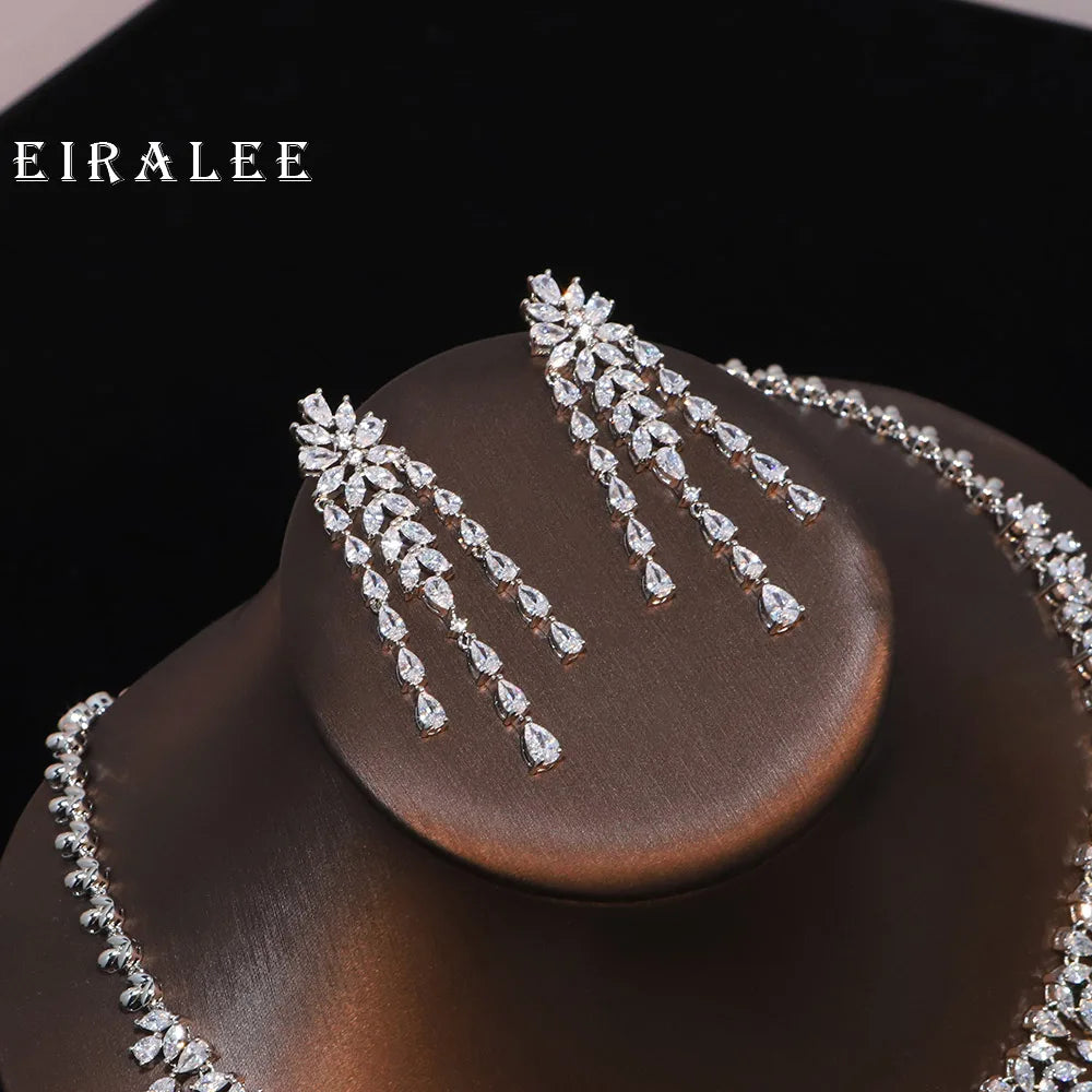 EIRALEE African Bridal Jewelry Set Fashion Leaf Shape Fringe Zircon Necklace 2-piece Set Women's Wedding Party Accessories