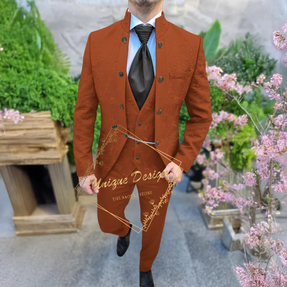 Black Jacquard Men's 3-Piece Deluxe Custom Jacket Vest Pants Slimming Set for Wedding Groom Banquet Prom Party Custom Tuxedo