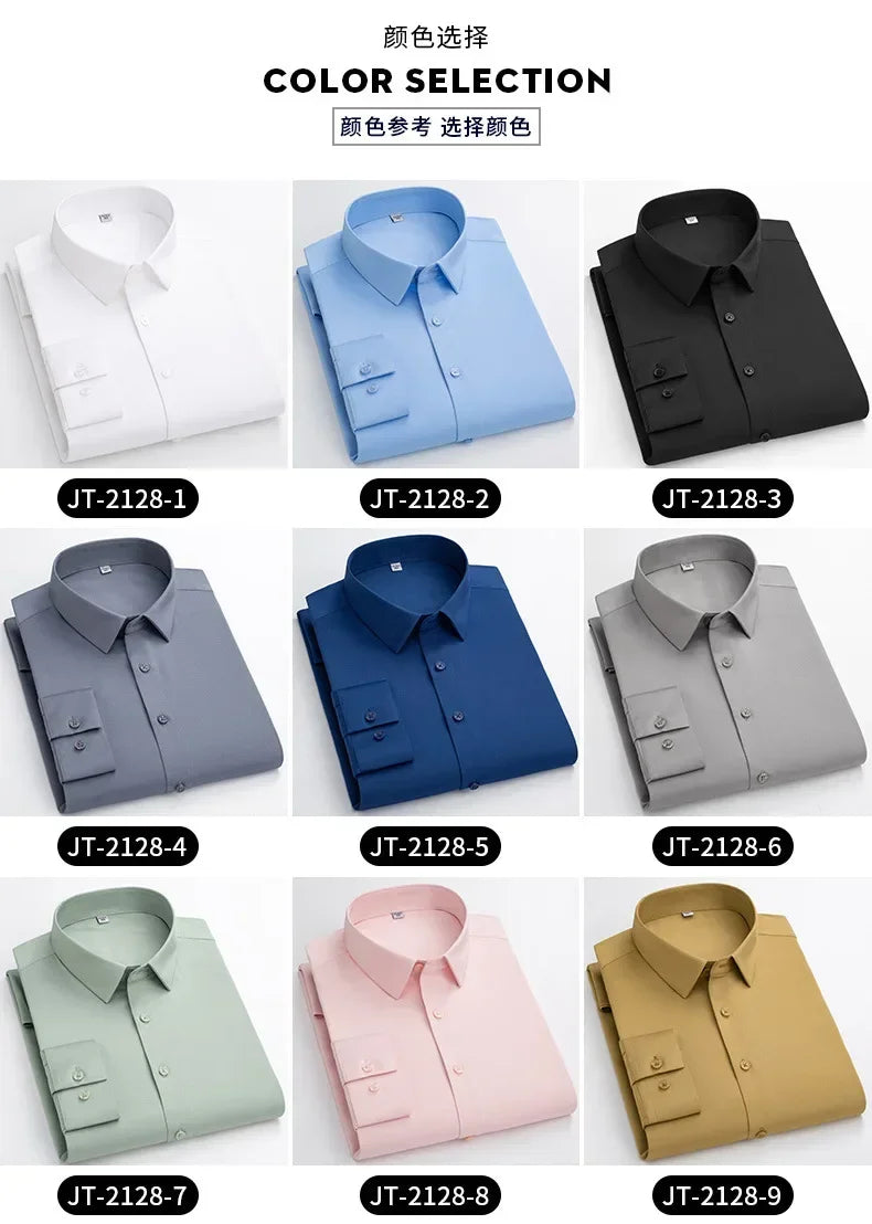 S-6XL White Shirt Men's Spring and Autumn Business Dress Non iron Korean Fit Anti wrinkle Solid Color Shirt