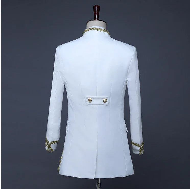 European Gold Vintage Tuxedo Men's Suit 3-Piece, Black Opera,Stage Performance Costume,White Men Sets S,M,L,XXL,3XL,4XL