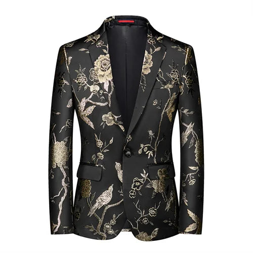 New Men Fashion Trend Wedding Party Jacquard Suit Jacket Single-breasted Slim Blazer Singer Host Stage Performance Dress Coats