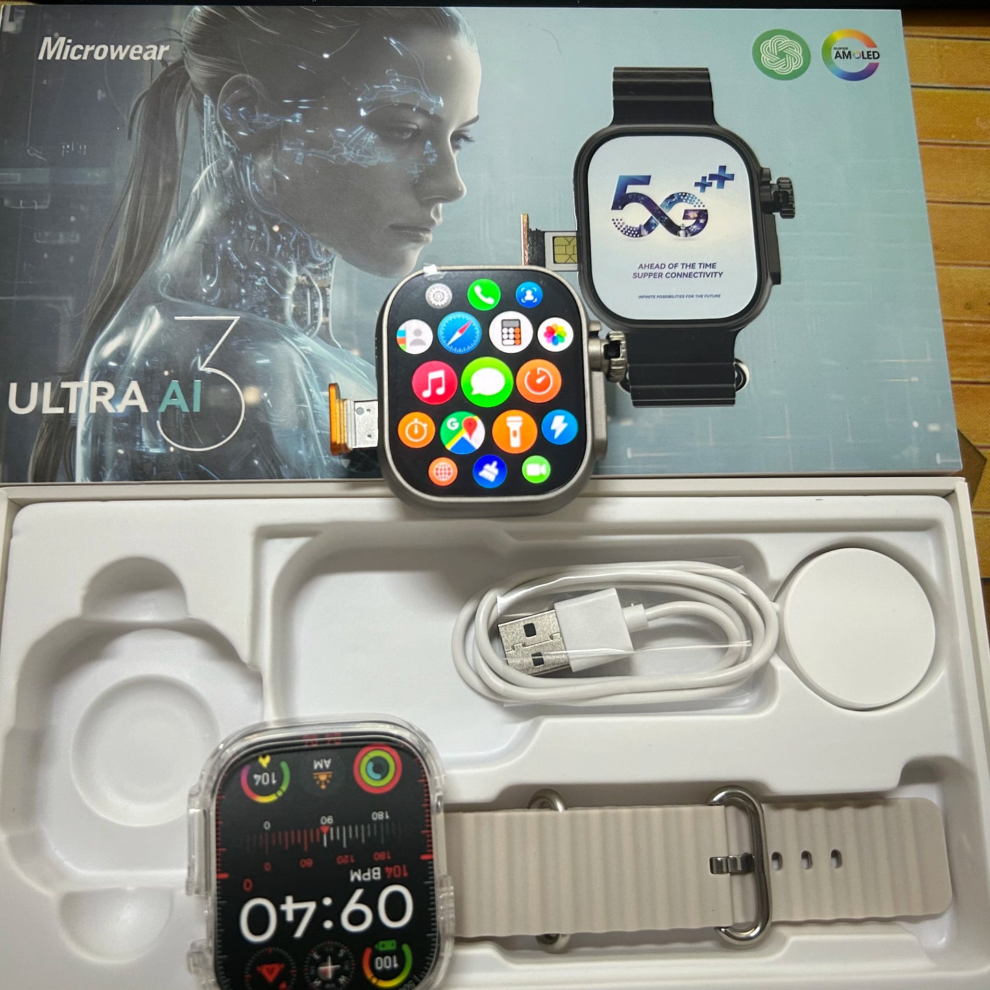 Microwear Ultra Ai3 Smartwatch 5G 180° Rotating Camera Google Play GPS WIFI 2.2inch Amoled HD Display 4G Calling Smartwatch Men