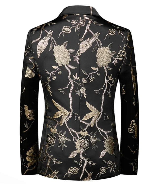 New Men Fashion Trend Wedding Party Jacquard Suit Jacket Single-breasted Slim Blazer Singer Host Stage Performance Dress Coats