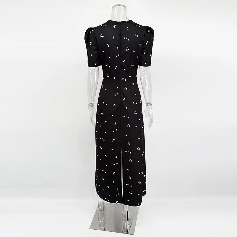 TARUXY Sexy Hollow Lace Dress Women's Fashion Short Sleeve Elegant High Waist Slim Print Dress Summer Party Club Clothes Female