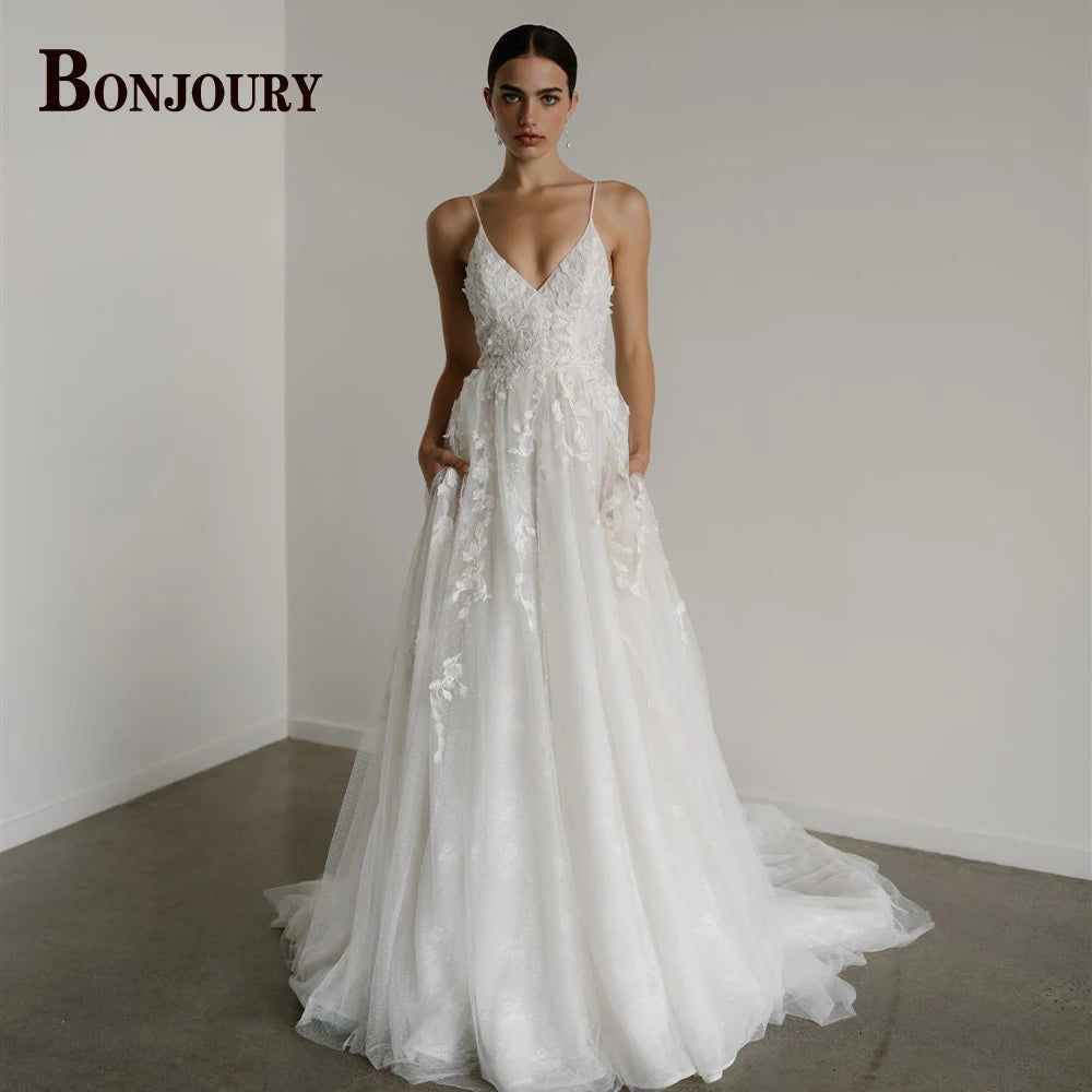 BONJOURY Charming Wedding Dress Mermaid Appliques Button Off the Shoulder Court Train Vestidos De Novia Brautmode Customized