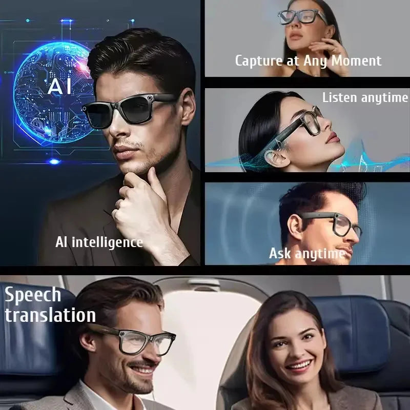 2025 New 800W Camera Glasses Bluetooth Smart Glasses with Camera Voice Call Music Smart Sunglasses Video Sound Record AI Glasses