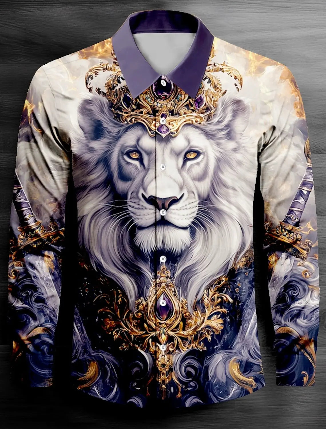 Men's Tiger Tiaras & Crowns Button Up Shirt Long Sleeve Fashion Casual Party Evening Wear Street Daily Spring  Shirt Collar