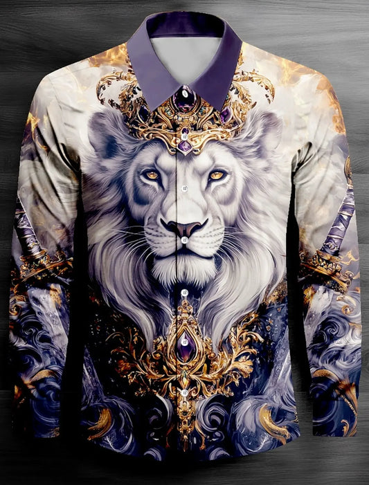 Men's Tiger Tiaras & Crowns Button Up Shirt Long Sleeve Fashion Casual Party Evening Wear Street Daily Spring  Shirt Collar