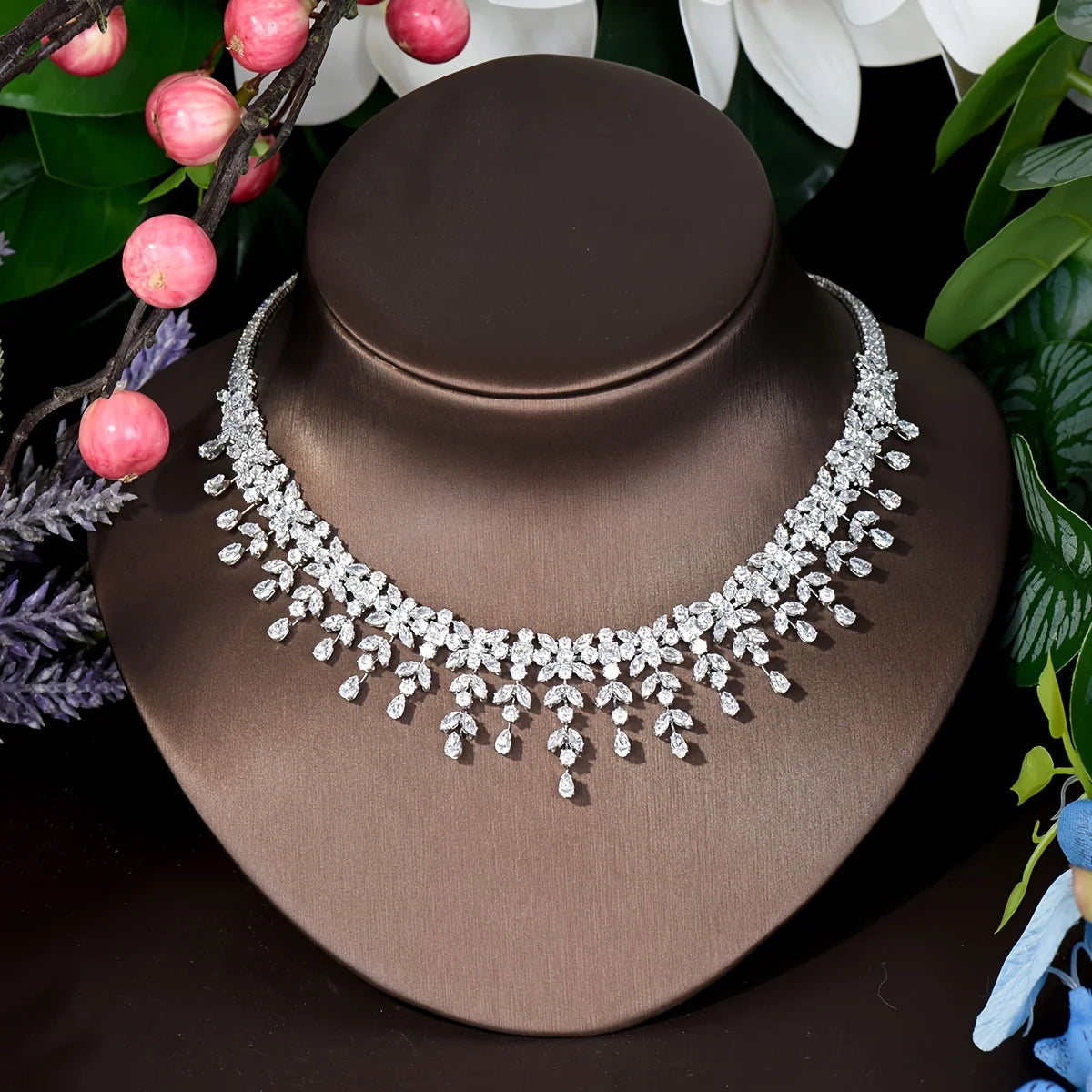 Latest Bridal Wedding Jewelry Sets High Quality Leaf Round Design Women Anniversary 4pc Necklace and Earring Sets S-346