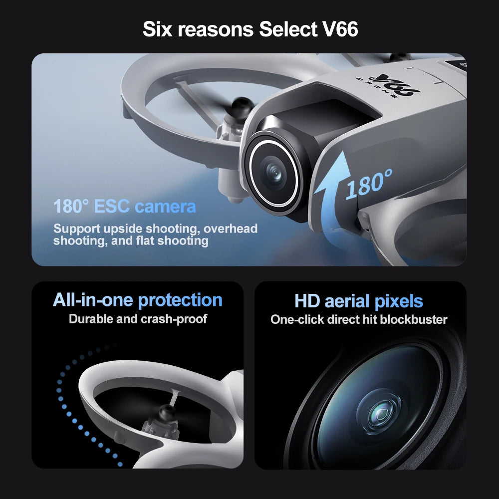 V66 Mini Drone 4K Profesional Dual Camera Headless Mode Obstacle Avoidance WiFi FPV Dron 360° Flip RC Quadcopter Toys for Kids