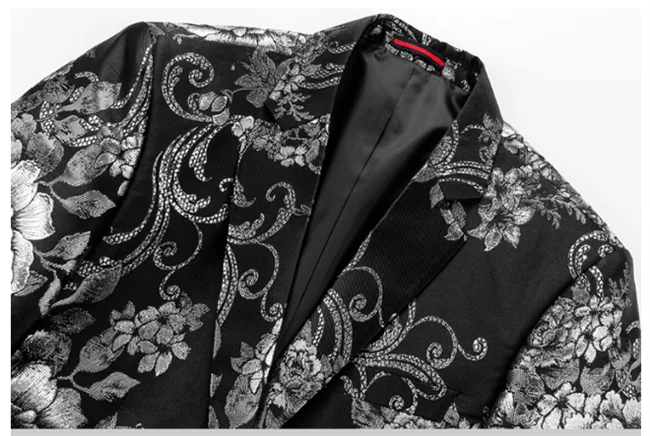 New Men Fashion Trend Wedding Party Jacquard Suit Jacket Single-breasted Slim Blazer Singer Host Stage Performance Dress Coats