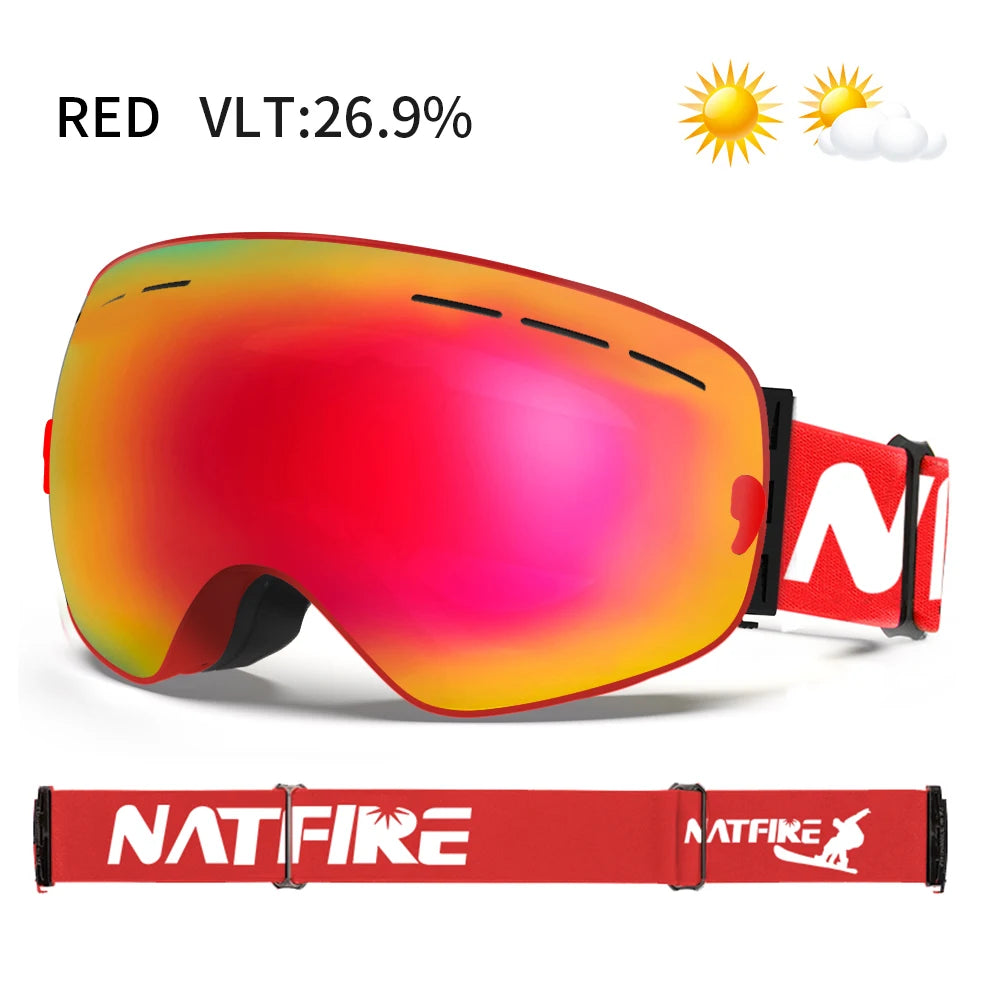 Ski Goggles Pro 100% UV400 Protection Anti Fog Interchangeable Lens Skiing Glasses Snowboard Snow Goggles for Men Women Natfire