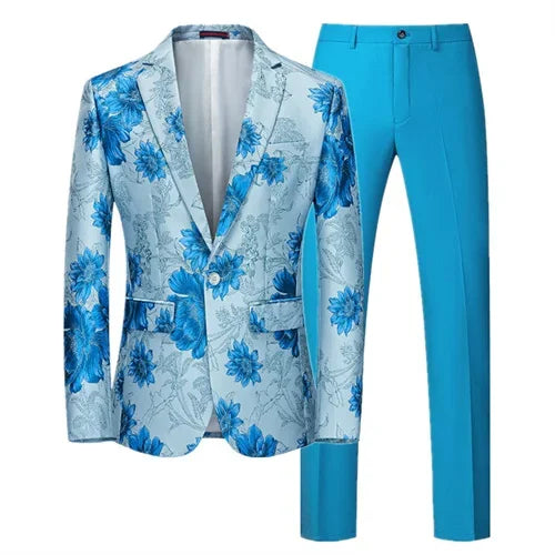 (Jacket + Trousers) Fashion Men Jacquard Suits, High Quality Male Business Social Groom Wedding Party Flower Dress Set