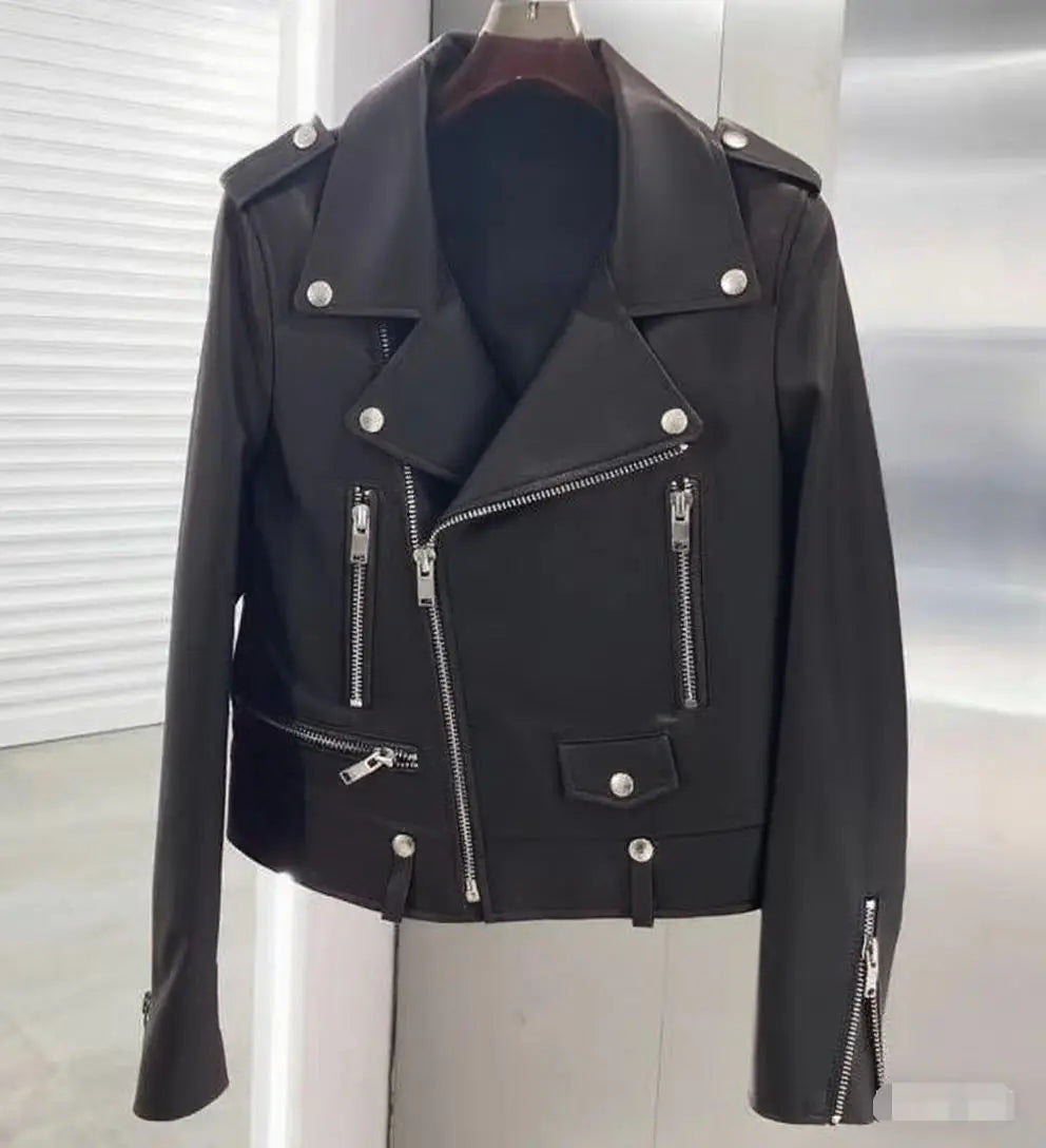 2026 Men's Lapel Oblique Zipper PU Locomotive Leather Jacket, Autumn, New Casual Versatile Slim Fit, Leather Jacket