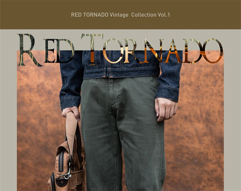 Red Tornado 11.5oz Cotton Twill Chino Garment Dyeing Vintage American Workwear Men's Pants Straight Leg