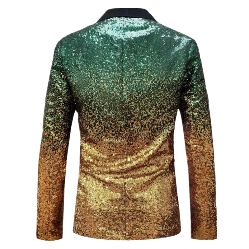 New men's Slim fashion big size sequins gradient color suit single-button jacket multi-color optional S-XXL size