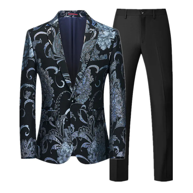 Fashion Brand Men Business Tuxedo Suit 2 Piece Mens Wedding Prom Party Luxury Dress Jacquard Blazer and Pants