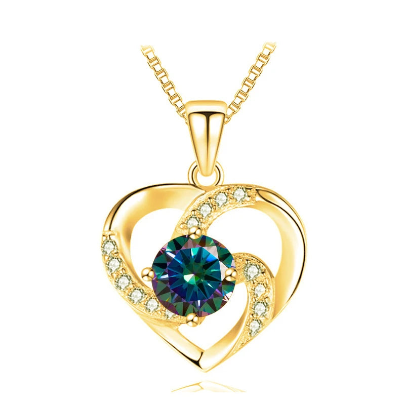 JoyceJelly 1CT Pass Tested Moissanite Heart Necklace for Women S925 Silver Gold Silver Color Diamond Pendant Birthday Party Gift