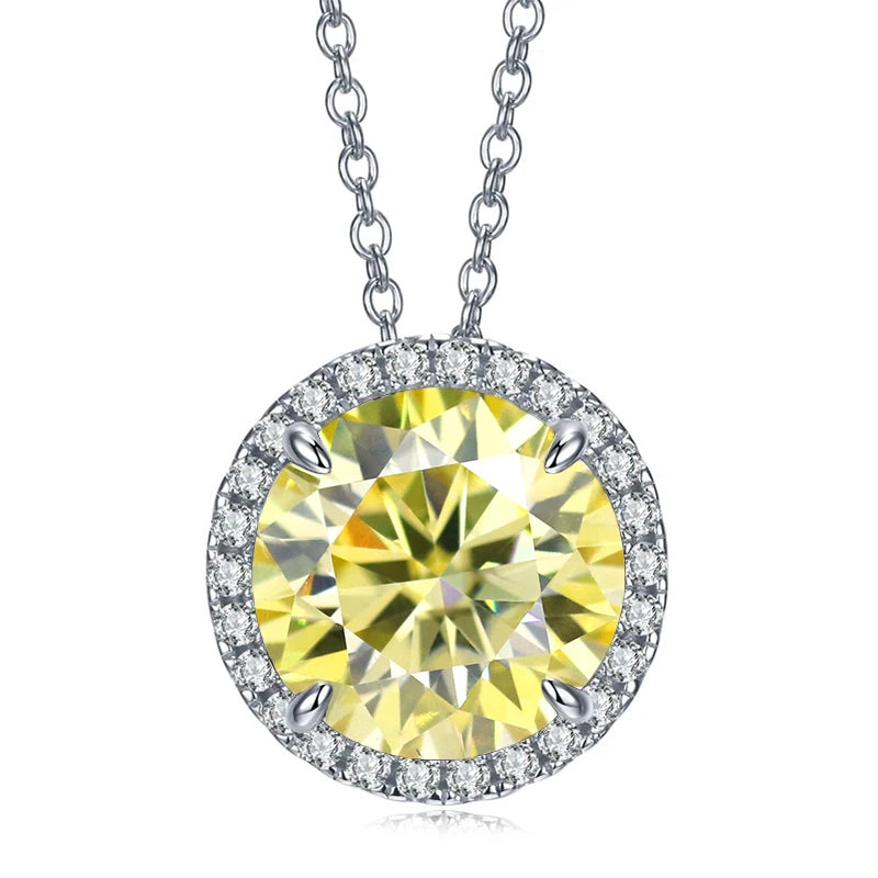 JoyceJelly Classic S925 Sterling Silver Necklace With 5CT 11mm Colorful Moissanite Gemstones Wedding Party Luxury Fine Jewerly