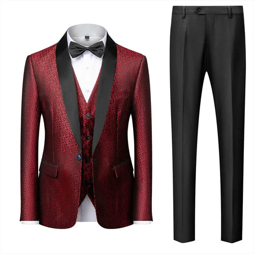 Fashion Men Luxury Wedding Suit Gold / Black / Burgundy / White Classic Homme Jacquard Tuxedo Dress Sets