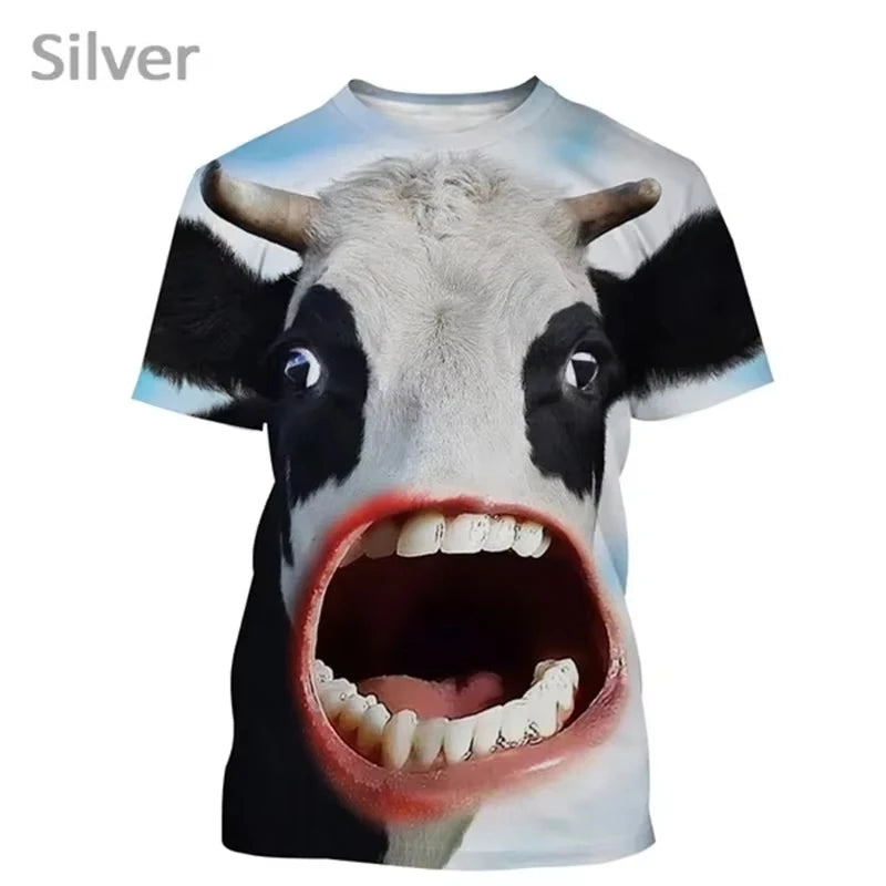 3D Printing Cow Animal T-Shirt For Men Women Funny Retro Pattern T Shirts Summer Loose Streetwear Tops O-Neck Tees Short Sleeves