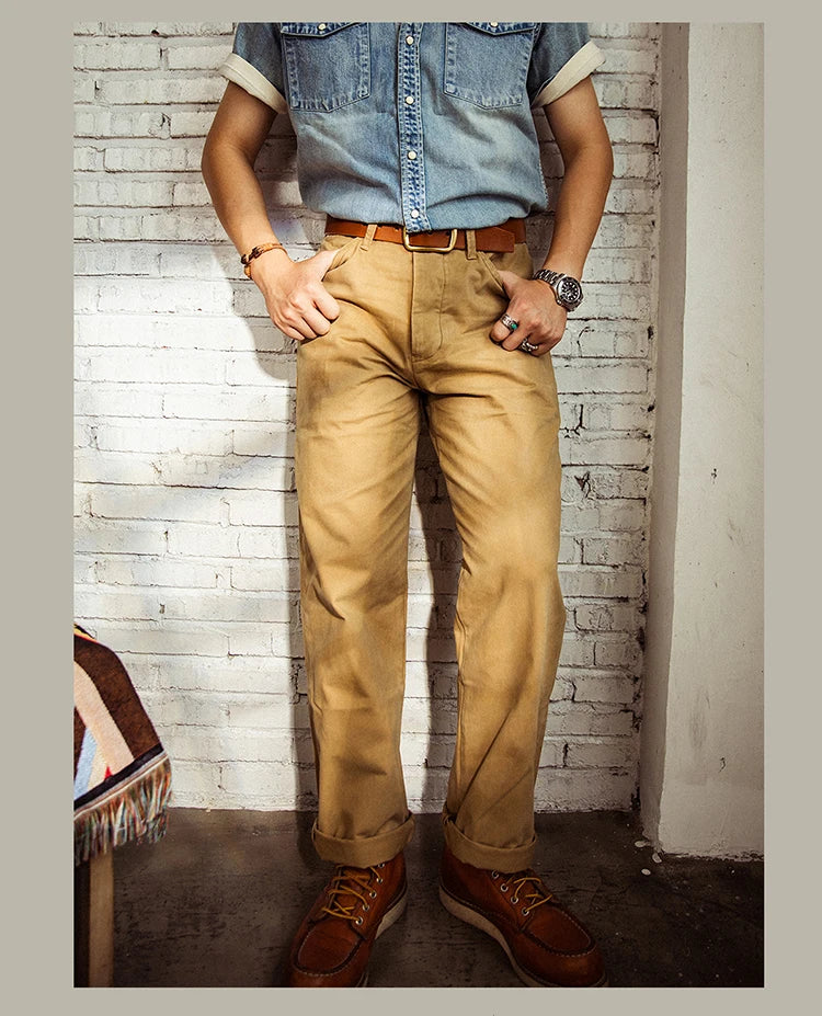 Red Tornado Chino Pants Retro Style Men's Cinch Back Casual Trousers Straight Fit