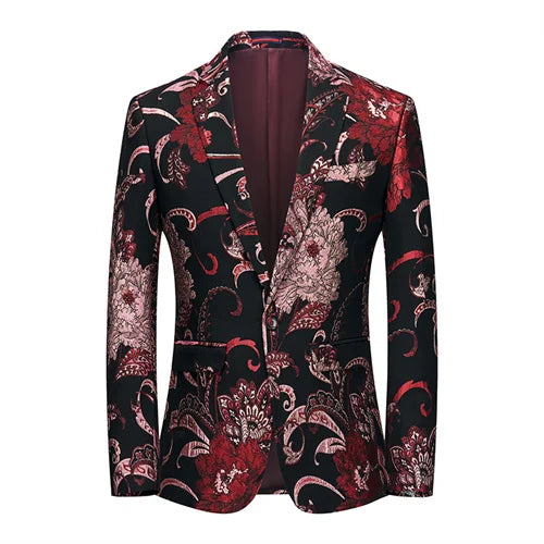 New Men Fashion Trend Wedding Party Jacquard Suit Jacket Single-breasted Slim Blazer Singer Host Stage Performance Dress Coats